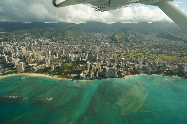 View of Waikiki Beach and Waikiki hotels.