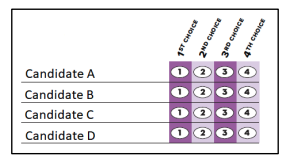 A screen shot of how a ranked choice voting ballot might look, from FairVote.