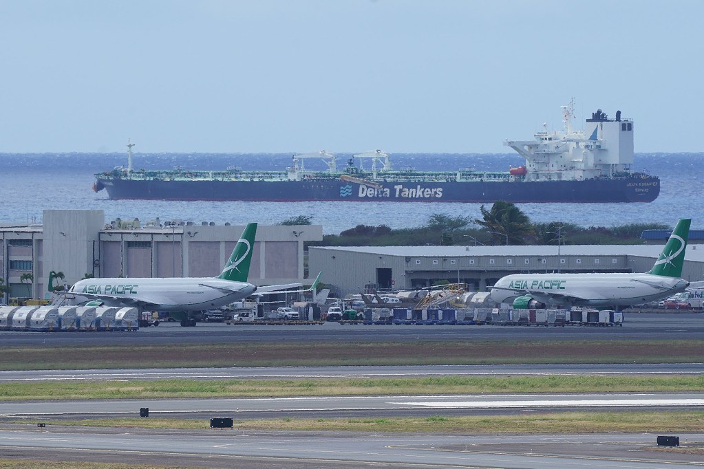 Delta Oil Tanker offshore the Daniel K. Inouye International Airport.
