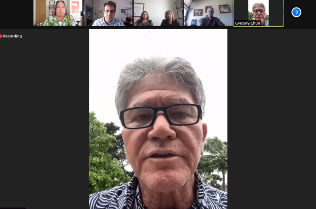 Zoom editorial board with Greg Chun, Sept. 29, 2021.