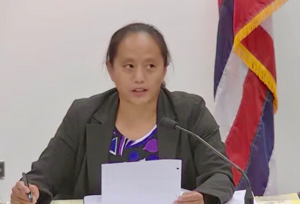 A screen shot of Rep. Della Au Belatti speaking during a House investigative committee hearing Tuesday regarding State Auditor Les Kondo.