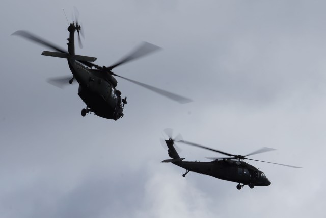 US Army Blackhawks take part in exercises JPMRC 22-01 at Schofield Barracks East Range.