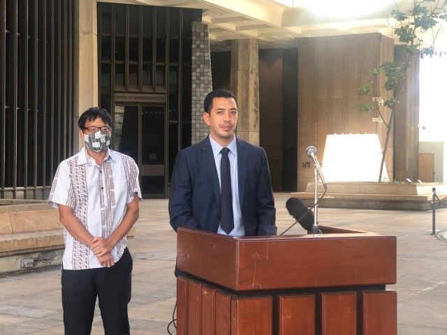 Sierra Club Executive Director Wayne Tanaka and Hawaii Rep. Sonny Ganaden held a press conference on Oct. 19, 2021 to discuss the Navy's Red Hill fuel facility.