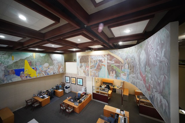 Jean Charlot’s Fresco mounted near the second floor of the First Hawaiian Bank, Waikiki Branch.