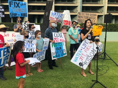 Residents and activists protested the continued use of the Navy's Red Hill fuel tanks in November 2021.