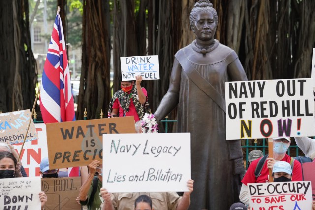 Oahu Water Protectors gathered at the Capitol, calling for the shutdown of the Red Hill Bulk Fuel Storage Facility. December 10, 2021