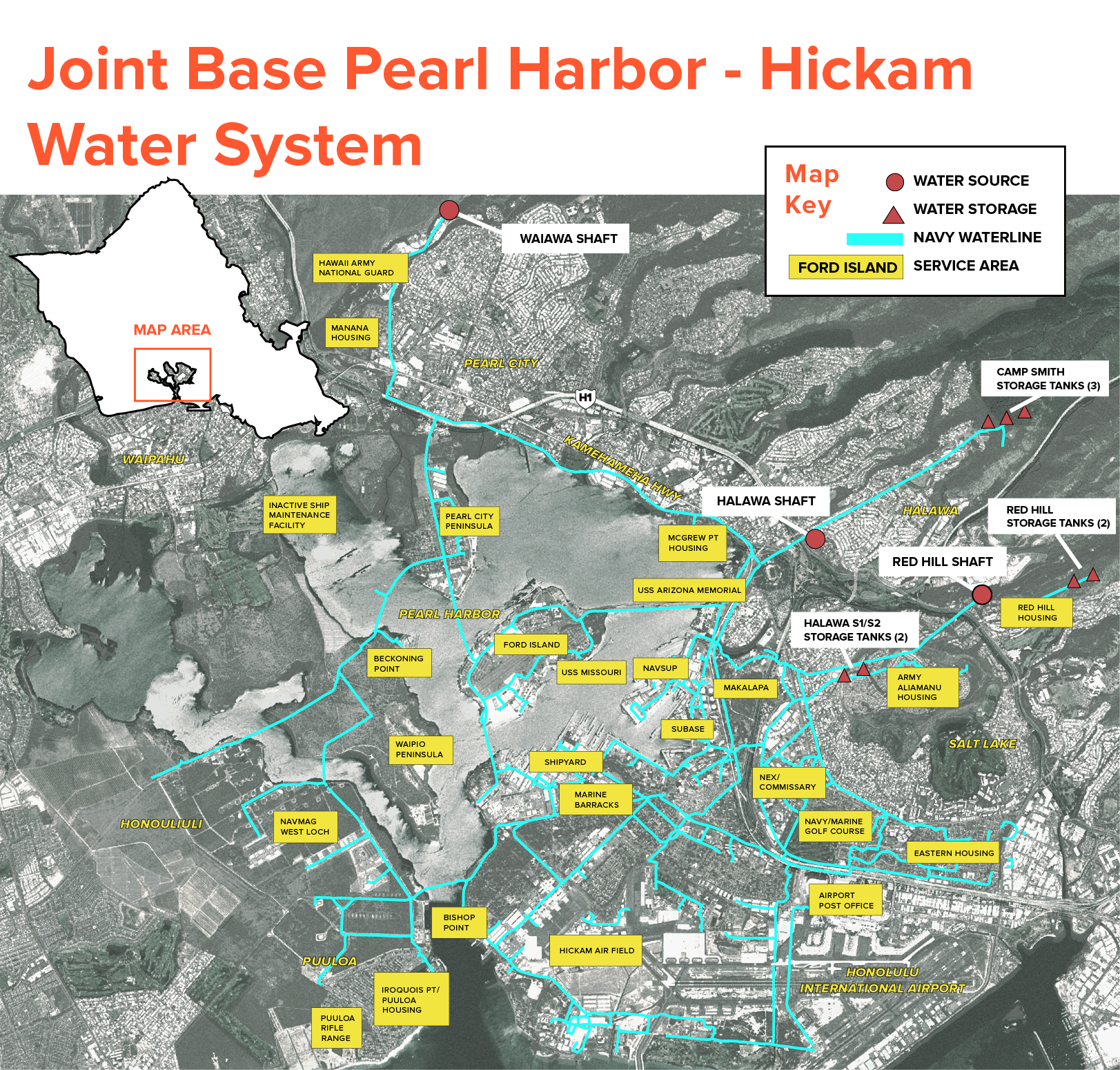 Map of Joint Base Pearl Harbor Hickam Water System