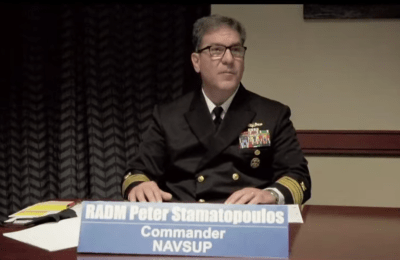 Navy Rear Admiral Peter Stamatopoulos speaks during a meeting of the U.S. House Armed Services Committee, Subcommitee on Readiness on Jan. 11, 2022 about Red Hill water contamination.