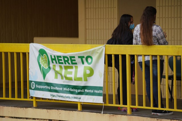 Pahoa High and Intermediate School banner 'Here to Help', supporting student well being and mental health.