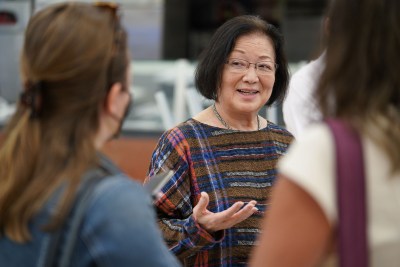 Senator Mazie Hirono speaks to media at the NEX food court after a tour of the Red Hill fuel facility. The tour was closed to the media.