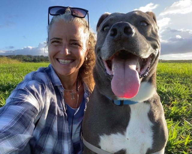 A photo of Roberta Lespinasse and her dog, Nohea.