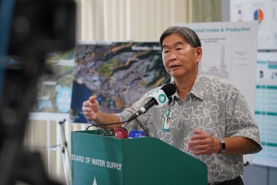 Board of Water Supply Manager and Chief Engineer Ernie Lau updates media and asked the metro Honolulu water customers to reduce 10% in preparation for a possible dry summer.
