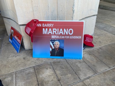 Campaign signs for Lynn Barry Mariano. at the GOP rally.