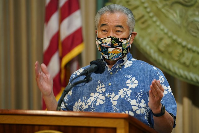 Governor David Ige speaks during a press conference on Covid-19 at the Captiol.