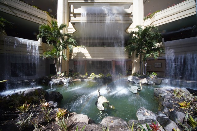 Waterfall located at the Hyatt Regency Waikiki Beach Resort and Spa.