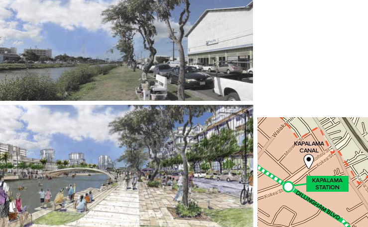 Artist rendering shows the area with new buildings and improved sidewalks and bike lanes