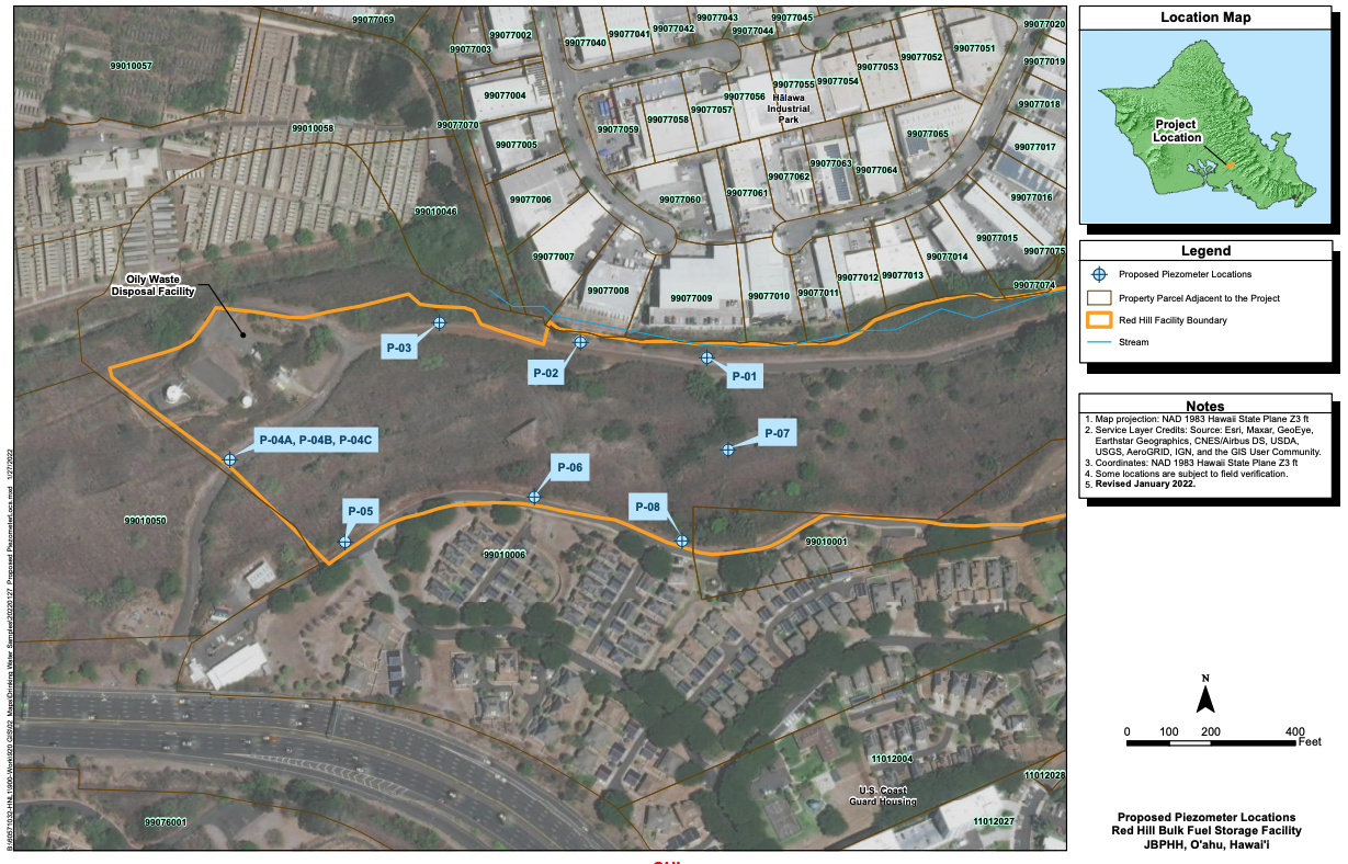 Approved groundwater monitoring well location around Red Hill fuel facility
