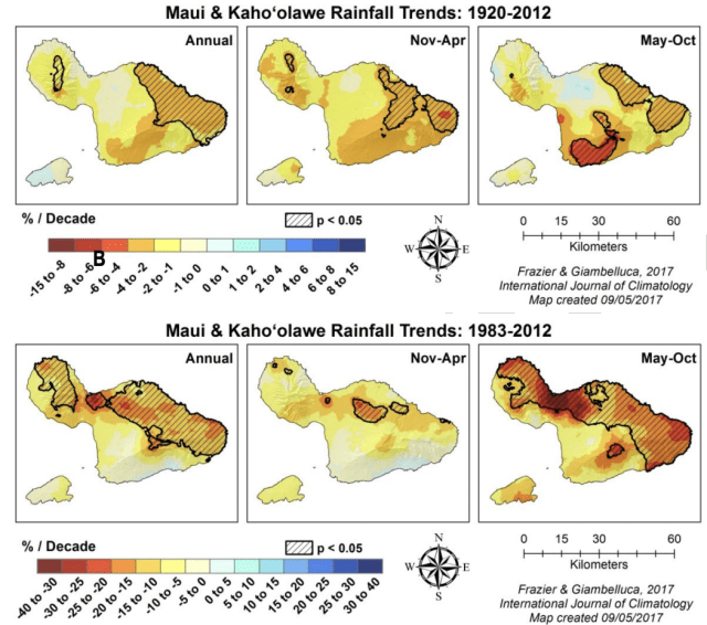 A map of drought conditions on Maui