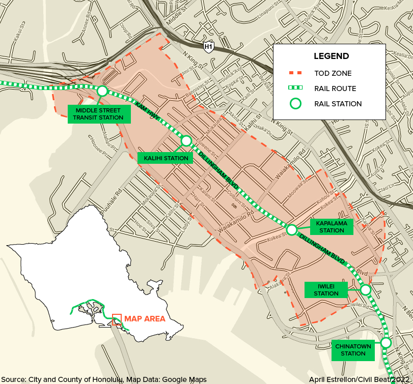 Map of Kalihi TOD zone