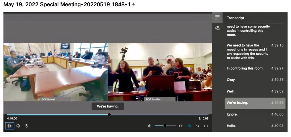 A screenshot of the BOE's May 19, 2022, meeting.