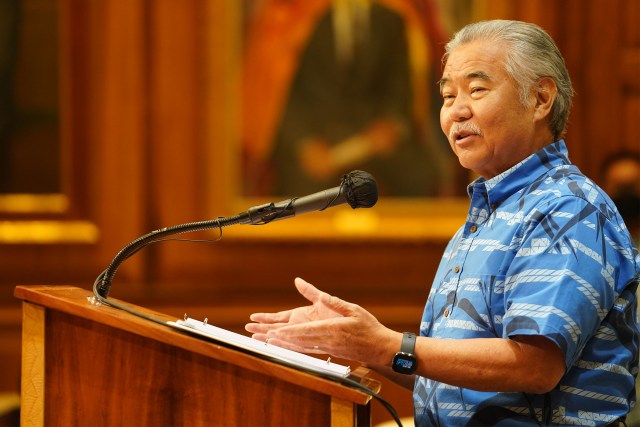 Governor David Ige holds a press conference announcing bills he intends to veto.