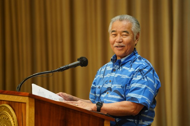 Governor David Ige holds a press conference announcing bills he intends to veto.