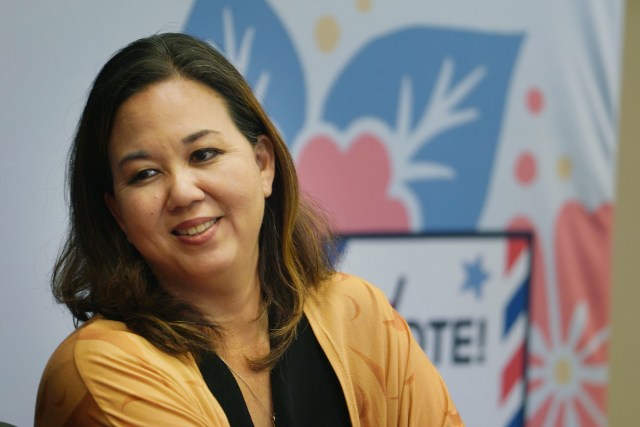 Jill Tokuda candidate for CD--2 speaks to Chad Blair at Chaminade University.