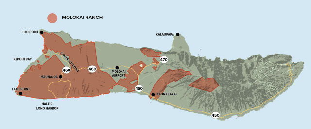 Map showing the areas owned by Molokai Ranch