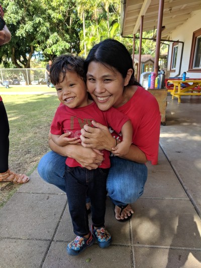 Keopu Reelitz’s oldest son with his very first preschool teacher, Leigh Oshirio, who helped him transition into early childhood care and education outside of the home. This teacher worked with her son through speech delays and more all while making him feel loved, nurtured and included.