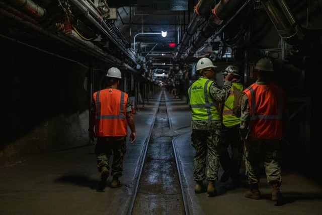 Military personnel conduct a pre-unpacking Safety Walkthrough at the Red Hill Bulk Fuel Storage Facility (RHBFSF) in Halawa, Hawaii, Oct. 12, 2022. Joint Task Force-Red Hill was established by the Department of Defense to ensure the safe and expeditious defueling of the RHBFSF. (U.S. Army photo by Spc. Matthew Mackintosh)