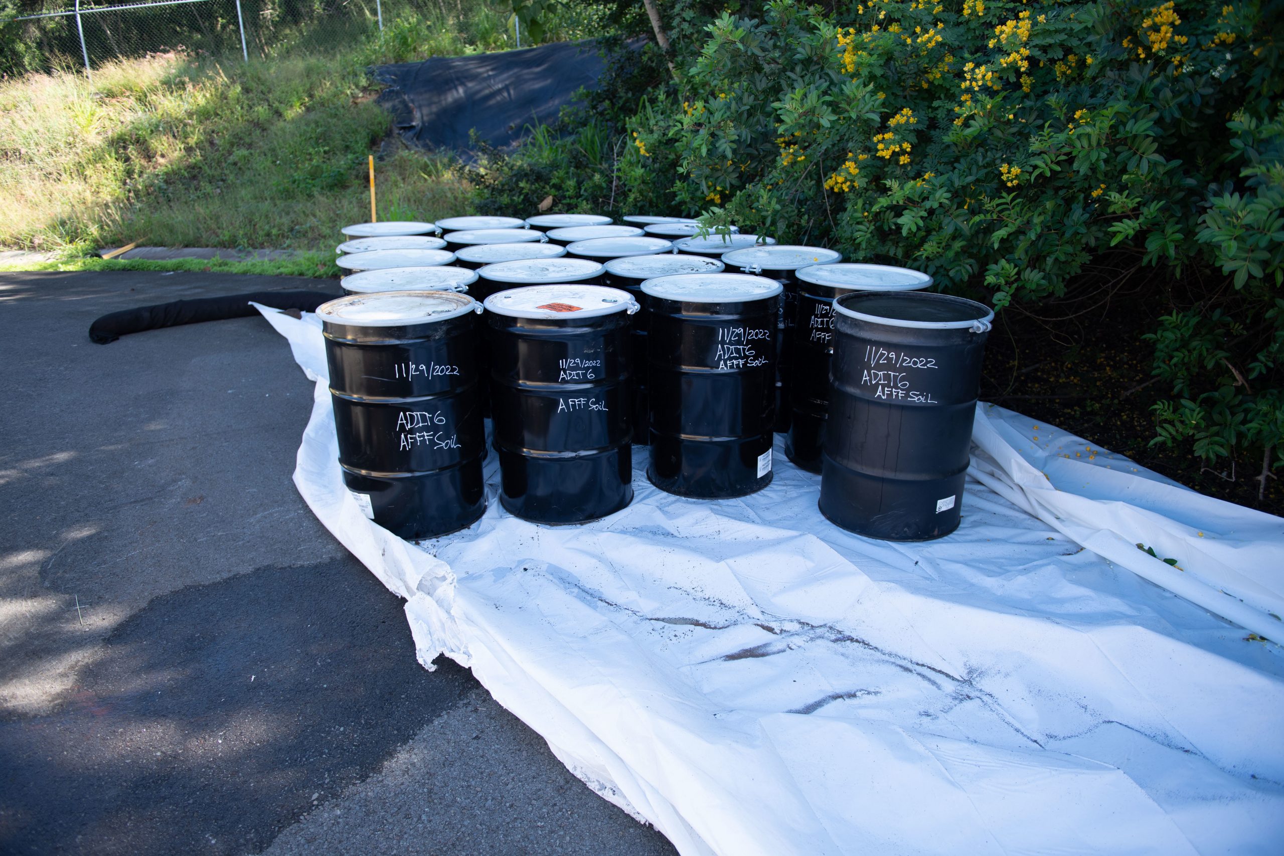 221130-N-FD567-1013 AIEA, Hawaii (Nov. 30, 2022) - Photo of the temporary staging area for aqueous film-forming foam recovery at the Red Hill Bulk Fuel Storage Facility. (U.S. Navy photo by Mass Communication Specialist 3rd Class Christopher Thomas)
