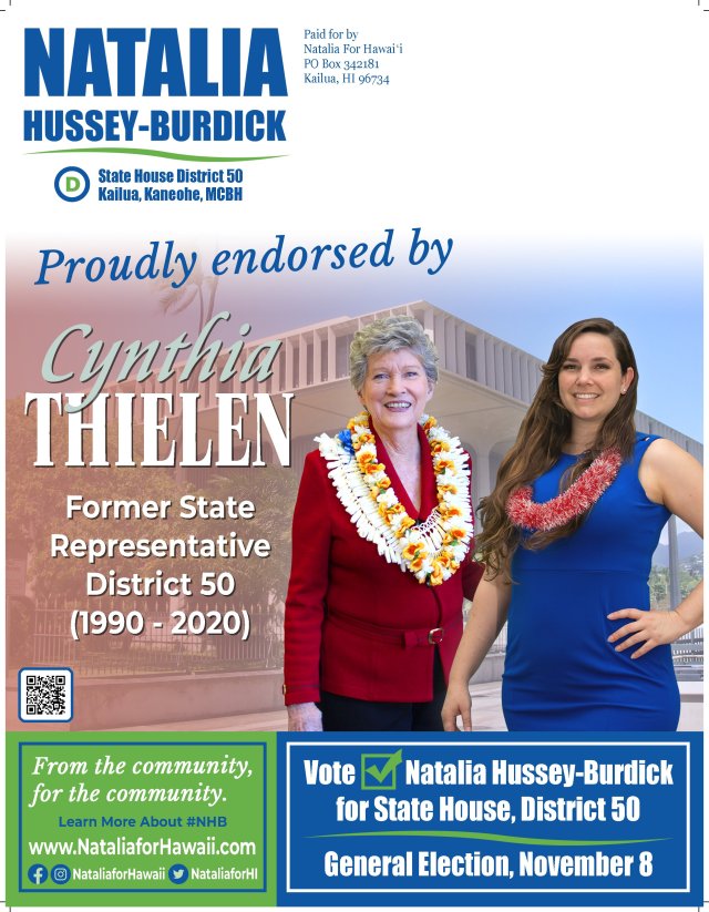 A campaign mailer from Natalia Hussey-Burdick.