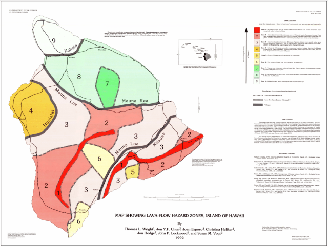 Map Showing Lava-Flow Hazard Zones, Island of Hawaii