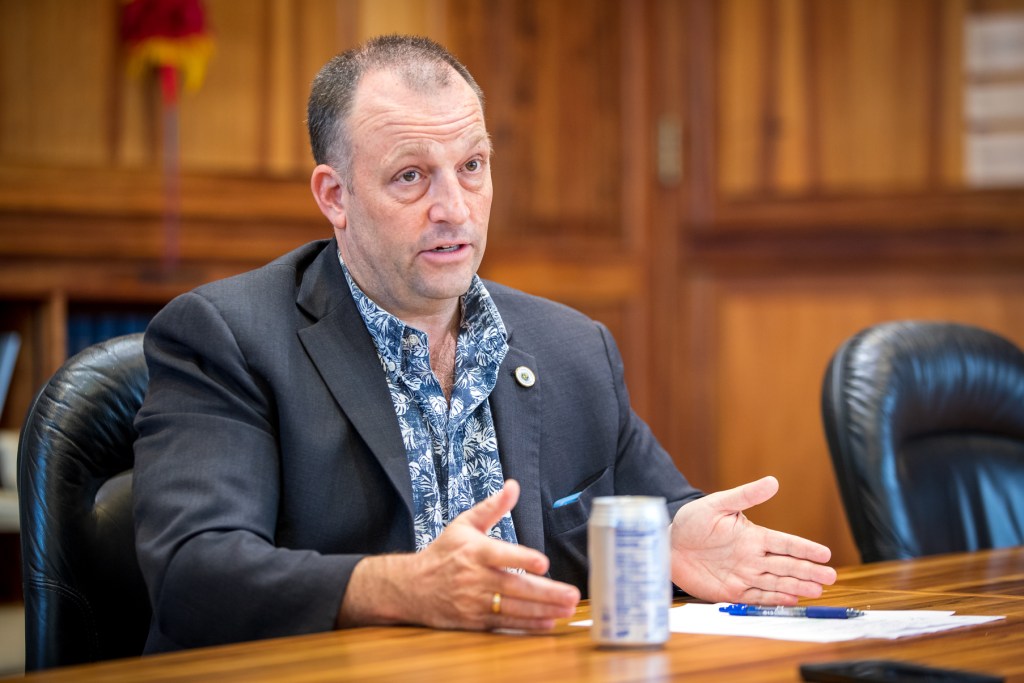 Hawaii Gov. Josh Green speaks to the Civil Beat Editorial Board, March 2, 2023, at the governor's office. (Nathan Eagle/Civil Beat/2023)
