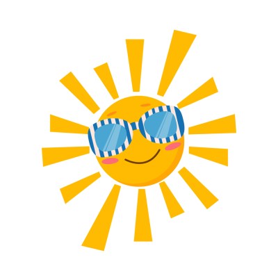 Shining yellow sun. cartoon illustration. Sun in sunglasses. The sun smiles in childish style