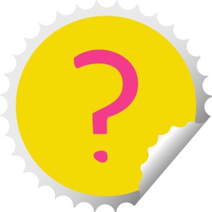 circular peeling sticker cartoon of a question mark