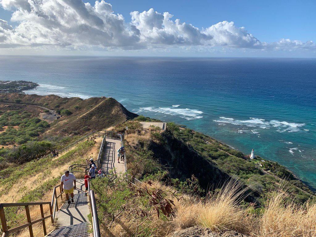 The last steps leading to the top of Diamond Head.