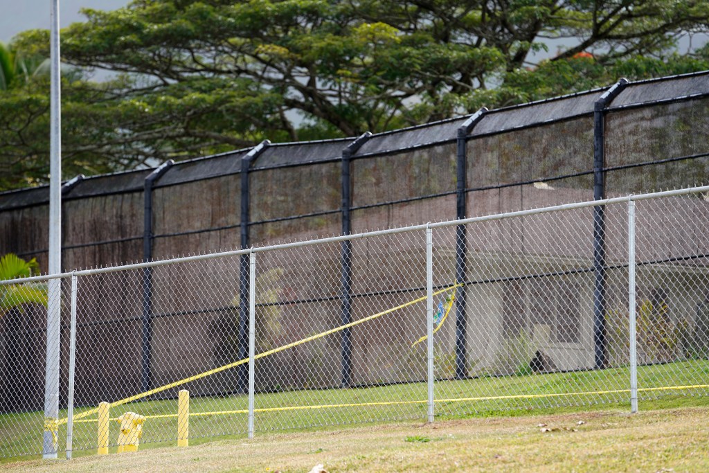 Police Crime Scene tape marks an area at the Hawaii State Hospital Tuesday, Nov. 14, 2023, in Honolulu. A 29-year-old male was killed by multiple stab wounds at the hospital Monday. (Kevin Fujii/Civil Beat/2023)
