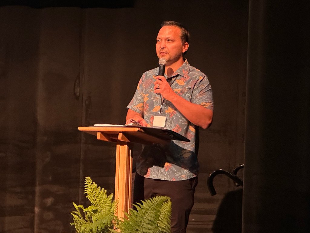 Josiah Nishita, who heads Maui County's newly established Office of Recovery, discussed a framework for recovery from the August 2023 wildfires during a breakout session Wednesday (11/15/2023) at the 22nd Annual Native Hawaiian Conference in Kahului. (Christie Wilson/2023)