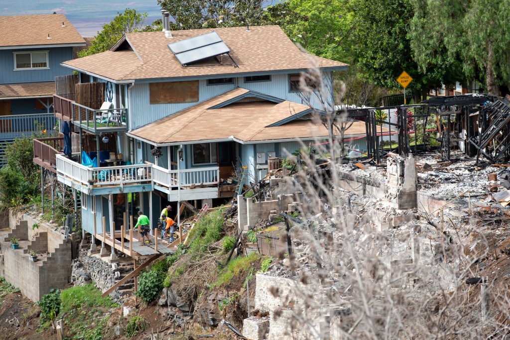 Several homes were destroyed along Kulalani Drive in Upper Kula in the Aug. 8 wildfire. (Nathan Eagle/Civil Beat/2023)