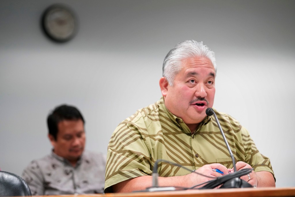 Department of Education Superintendent Keith Hayashi testifies to the Senate Ways and Means Committee Wednesday, Dec. 20, 2023,  in Honolulu. (Kevin Fujii/Civil Beat/2023)