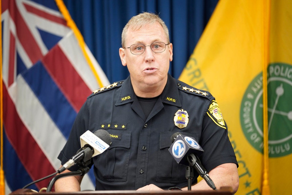 Honolulu Police Department Chief Joe Logan speaks at a press conference Friday, Dec. 29, 2023, in Honolulu. Chief Logan discussed the concealed carry permit changes for 2024. (Kevin Fujii/Civil Beat/2023)