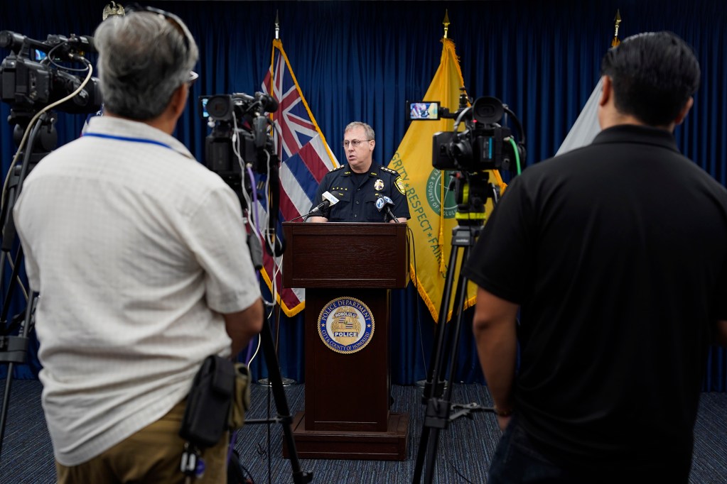 Honolulu Police Department Chief Joe Logan speaks at a press conference Friday, Dec. 29, 2023, in Honolulu. Chief Logan discussed the concealed carry permit changes for 2024. (Kevin Fujii/Civil Beat/2023)