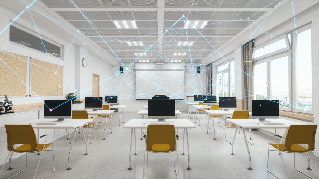 Empty modern classroom with connections.