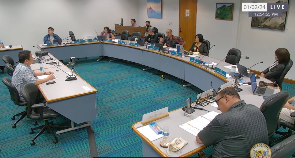 Members of the Senate Ways and Means Committee question state Budget Director Luis Salaveria during a Jan. 2 budget hearing. Committee Given the large number of vacant state jobs, Chairman Donovan Dela Cruz suggested state may need to rethink the way it pays state employees.