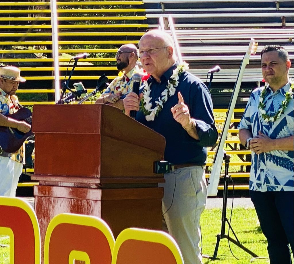 Honolulu Mayor Rick Blangiardi and the Council for Native Hawaiian Advancement announced plans for free hula shows at the Waikiki shell. (Denby Fawcett/Civil Beat/2024)