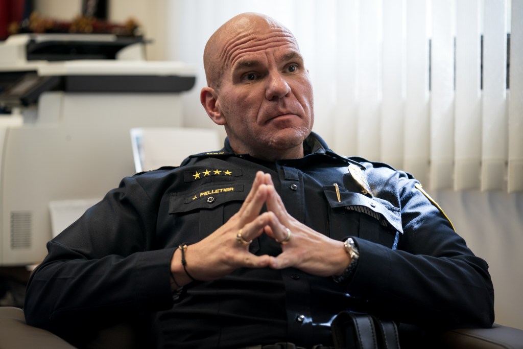 Maui Police Chief John Pelletier sat down with the Civil Beat Editorial Board on Thursday, Jan. 11, 2024, at his office in Wailuku. (Nathan Eagle/Civil Beat/2024)