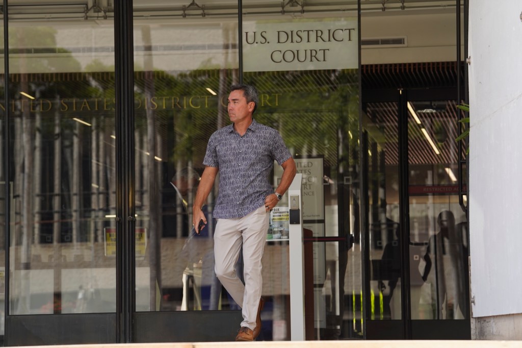 Chad McDonald leaves the Prince Jonah Kuhio Kalanianaole Federal Building courthouse Tuesday, Feb. 6, 2024, in Honolulu. McDonald is charged in a corruption scandal. (Kevin Fujii/Civil Beat/2024)