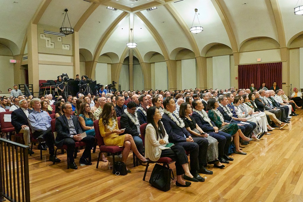 Mayor Rick Blangiardi addresses guests and Cabinet members at his annual State Of The City Address. (David Croxford/Civil Beat/2024)