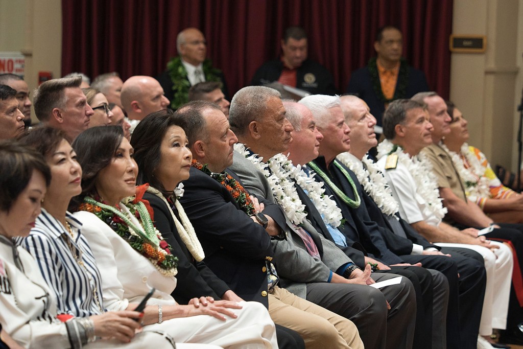 Mayor Rick Blangiardi addresses guests and Cabinet members at his annual State Of The City Address. (David Croxford/Civil Beat/2024)